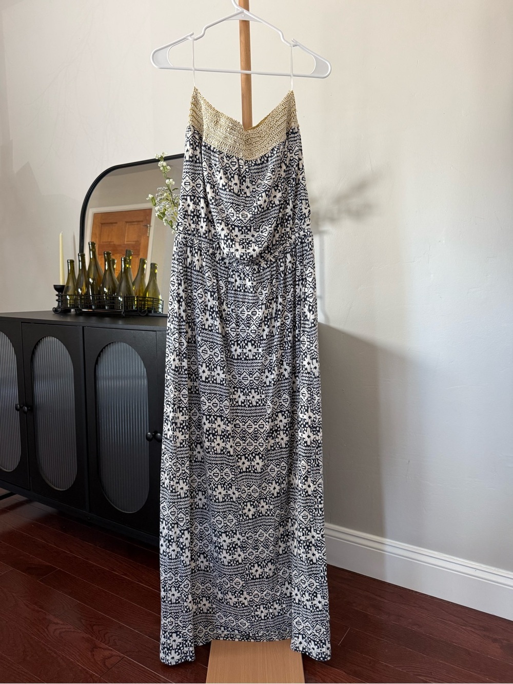 Bobeau Black and White Patterned Strapless Maxi Dress Women’s Size Large NWOT